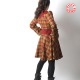 Very flared checkered womens coat, in red, yellow, green wool