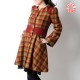 Very flared checkered womens coat, in red, yellow, green wool