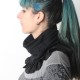 Black stretchy pleated snood with perforated faux suede ruffles