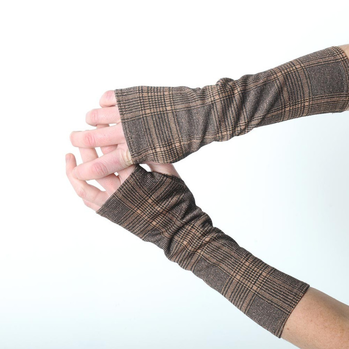 Glittery bronze Prince of wales fingerless gloves