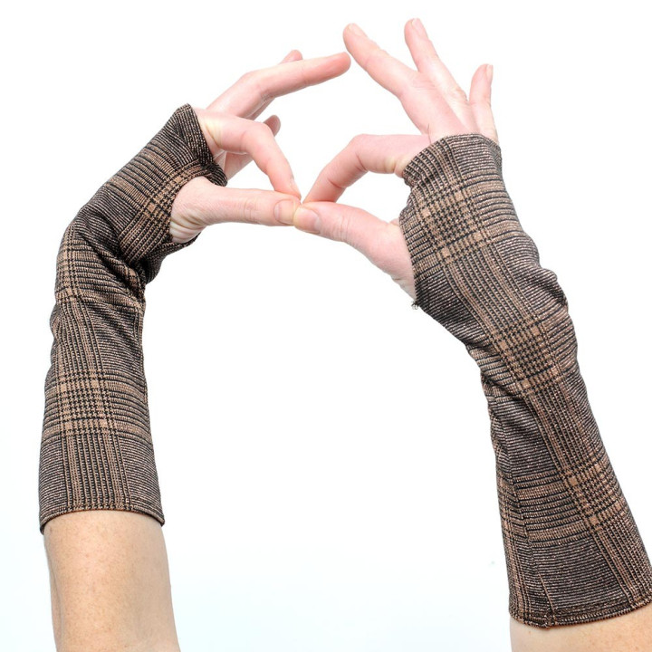 Glittery bronze Prince of wales fingerless gloves