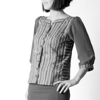 Womens shirt with small collar and 3/4 length sleeves - CUSTOM HANDMADE