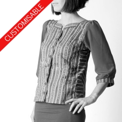 Womens shirt with small collar and 3/4 length sleeves - CUSTOM HANDMADE