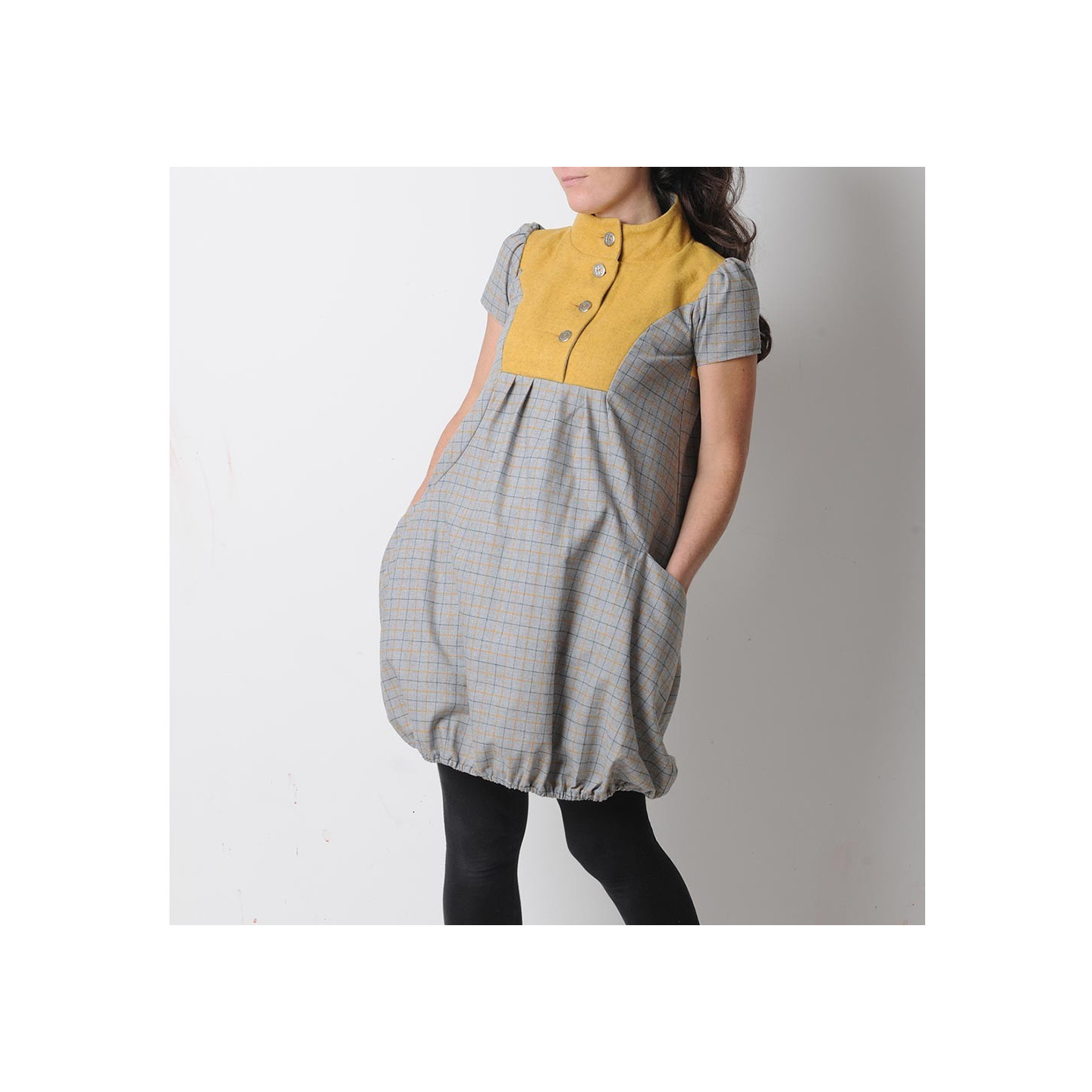 Robe Patchwork Vintage Taille 40 - 30% Laine, Mi-longue, Manches Trois-quarts, Occasion Très Bon état