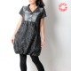 Black and white, denim and wool short-sleeved bubble dress