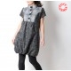 Black and white, denim and wool short-sleeved bubble dress