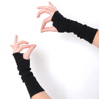 Black fingerless mittens, Long black warmers