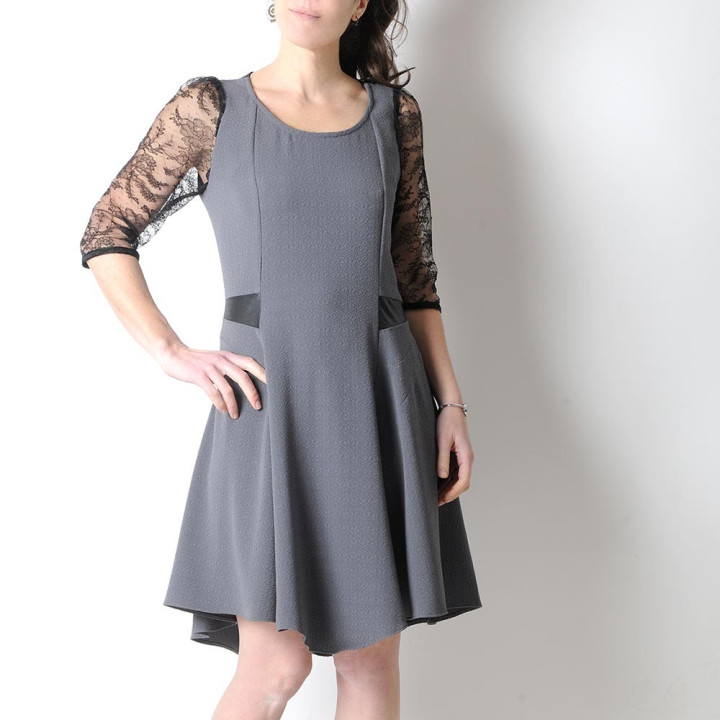 Grey and black short-sleeved dress