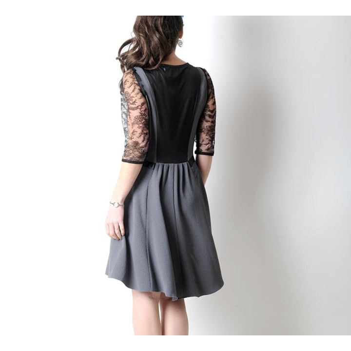 Grey and black short-sleeved dress