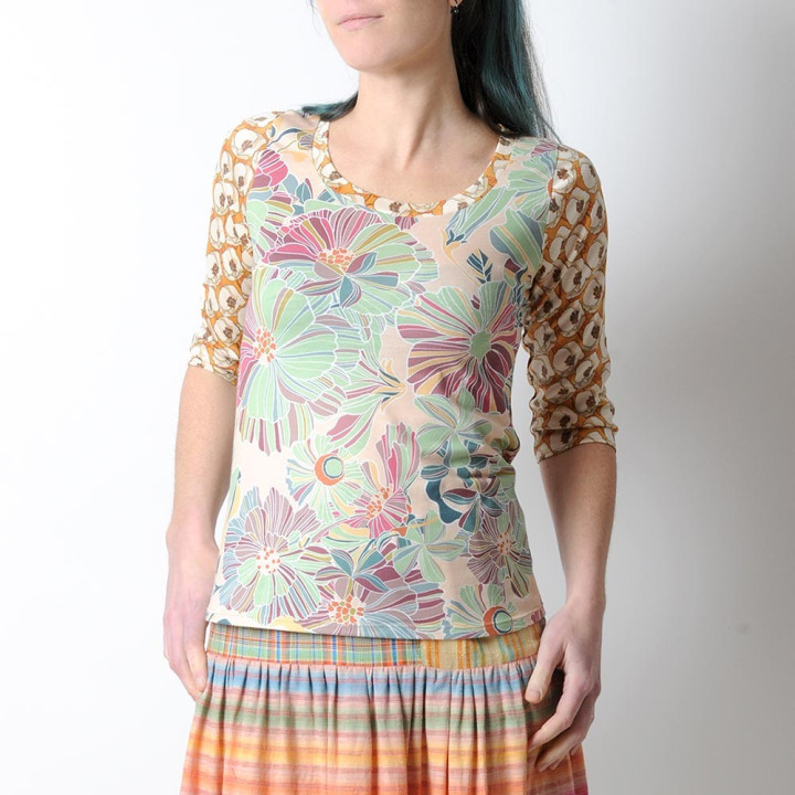 Pastel floral top, mid-length sleeves