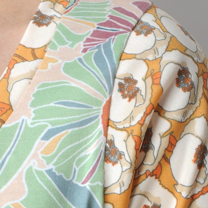 Pastel floral top, mid-length sleeves