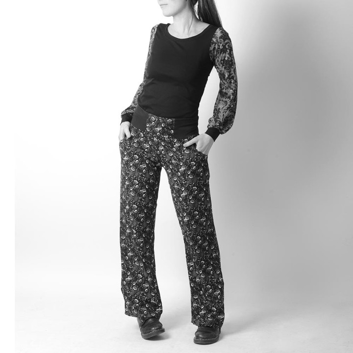 Womens long straight supple pants with stretchy belt - CUSTOM HANDMADE