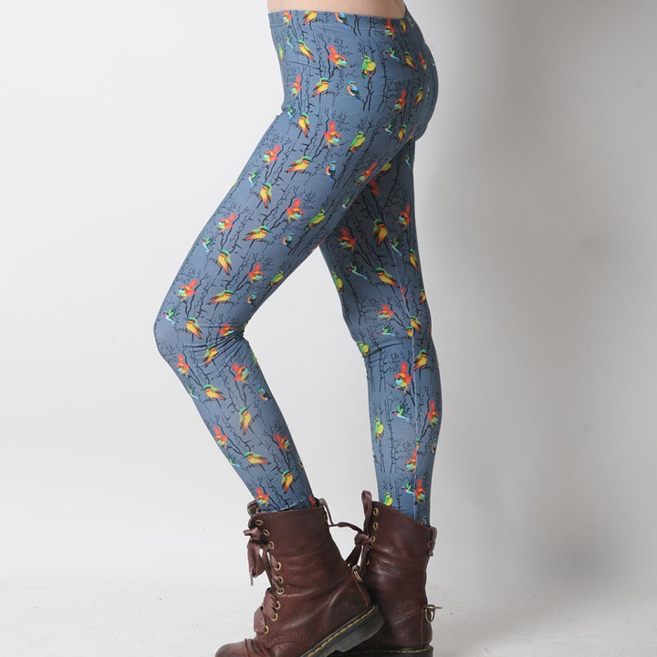 Collants Leggings créateur fabrication française coton imprimé oiseaux colorés
