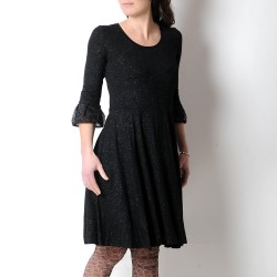Sparkly black jersey dress with ruffle-hemmed sleeves
