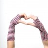 Striped grey and pink cotton fingerless gloves