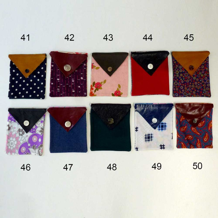 Small fabric and leather pouch, Reusable gift pouch