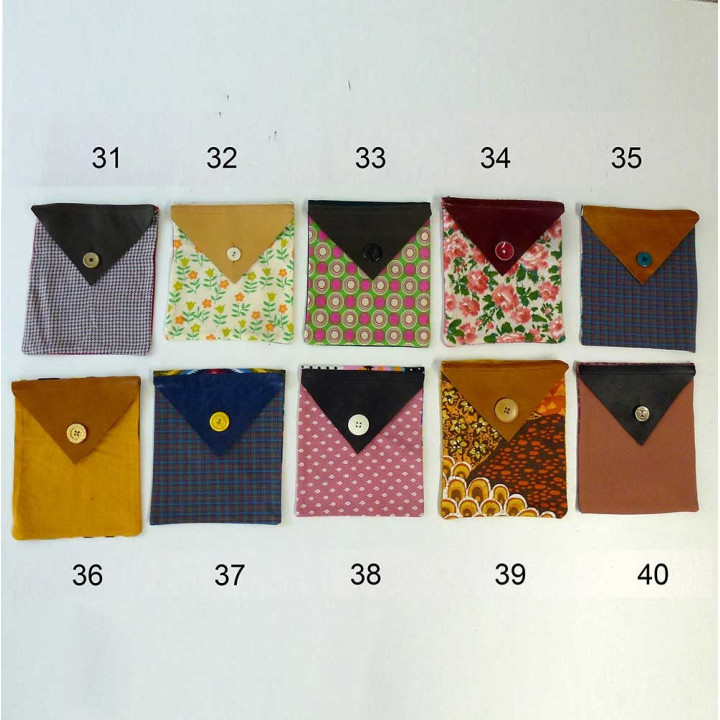 Petite pochette fait main en france  fabriquée en France artisanale tissu et cuir, Pochette cadeau réutilisable