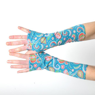 Blue and pink long floral armwarmers, cotton jersey