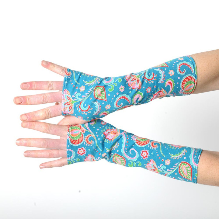 Blue and pink long floral armwarmers, cotton jersey