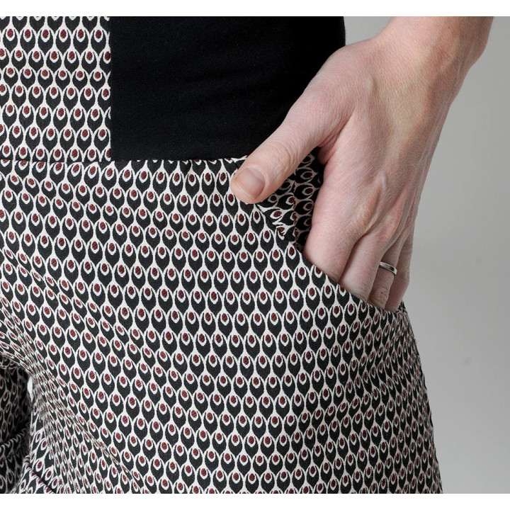 Womens shorts with small black, red, beige pattern