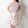 Flared jersey skirt, off-white with colorful butterflies