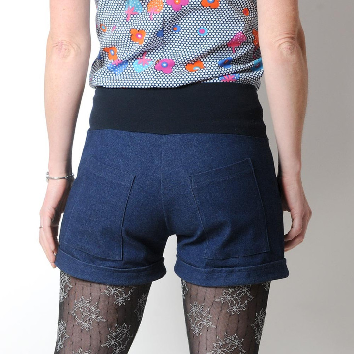 Womens stretchy blue denim shorts