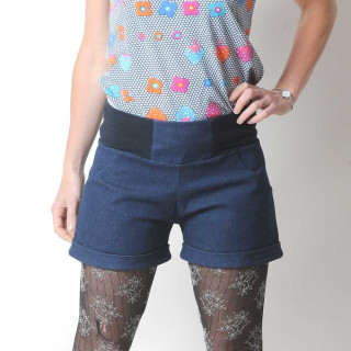 Short artisanal femme jean bleu extensible