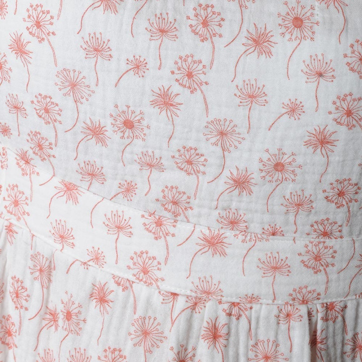 White and red floral dress with short sleeves, lightweight cotton