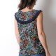 Dark blue floral sleeveless top with ruffles