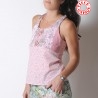 Pink summer jersey top with crossed straps, floral jerseys