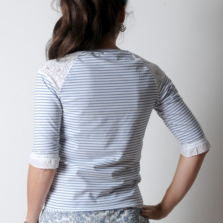 White and blue striped womens top, jersey and lace