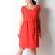 Yellow feather print dress with short sleeves, lightweight cotton
