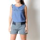 Womens stretchy white and blue striped denim shorts