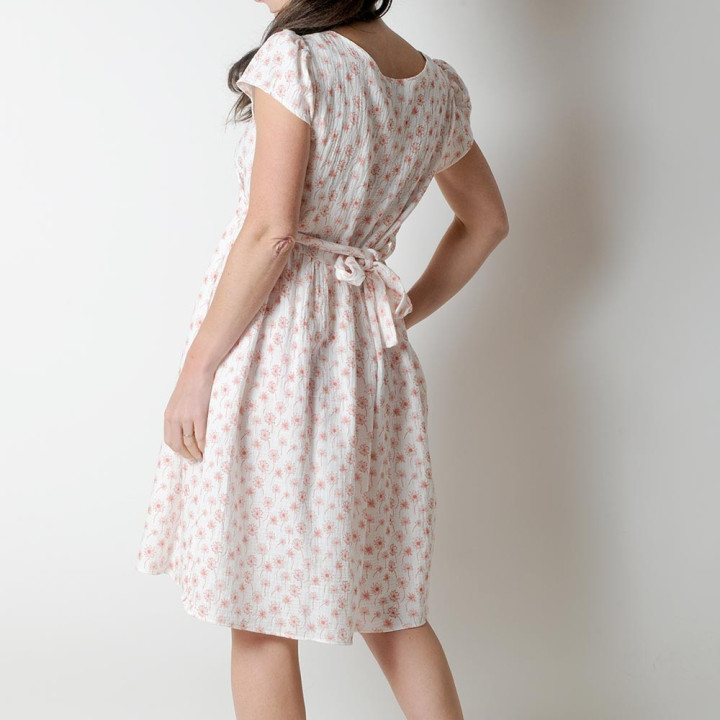 White and red floral dress with short sleeves, lightweight cotton