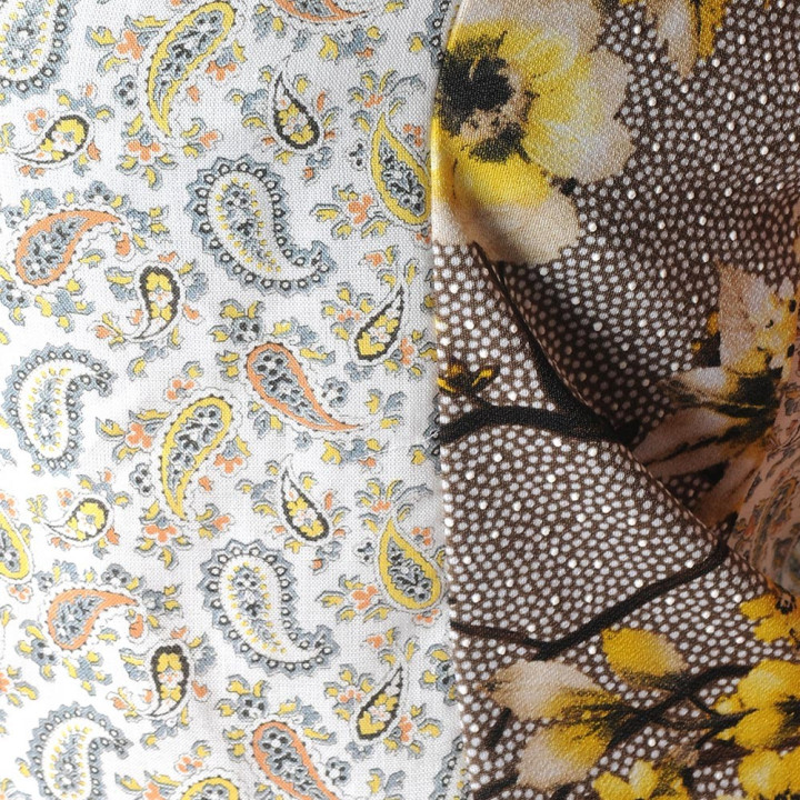 White and yellow paisley print tank top, vintage fabric