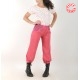 Pantalon femme 4/5 fabriqué en France créateur femme rose fuchsia, ceinture jersey