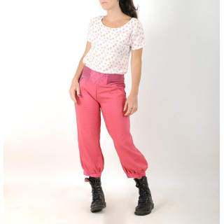 Womens bright pink puffy pants with jersey belt