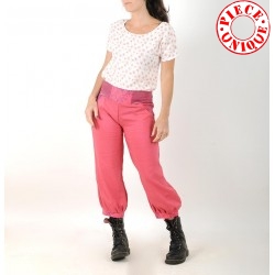 Womens bright pink puffy pants with jersey belt