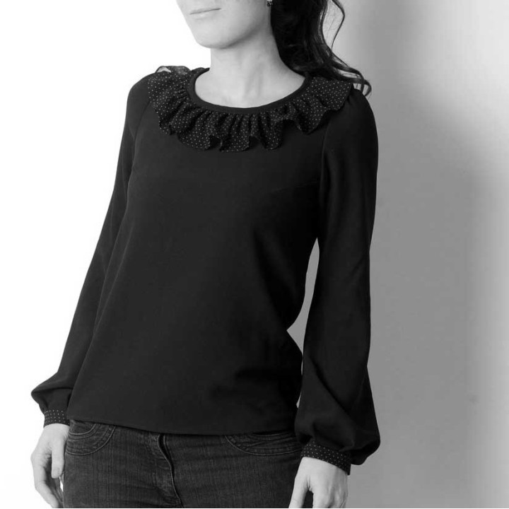 Womens blouse with ruffled collar - CUSTOM HANDMADE