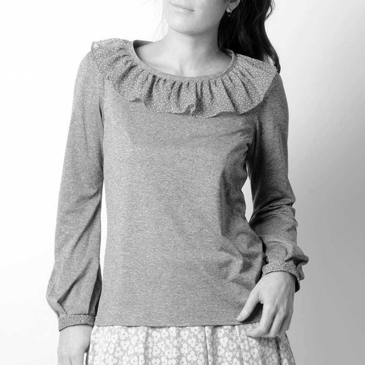 Womens blouse with ruffled collar - CUSTOM HANDMADE