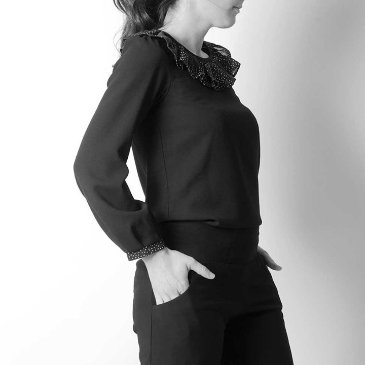 Womens blouse with ruffled collar - CUSTOM HANDMADE