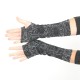 Black and grey long fingerless gloves, swirly print