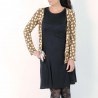 Camel and beige open cardigan, wide dots