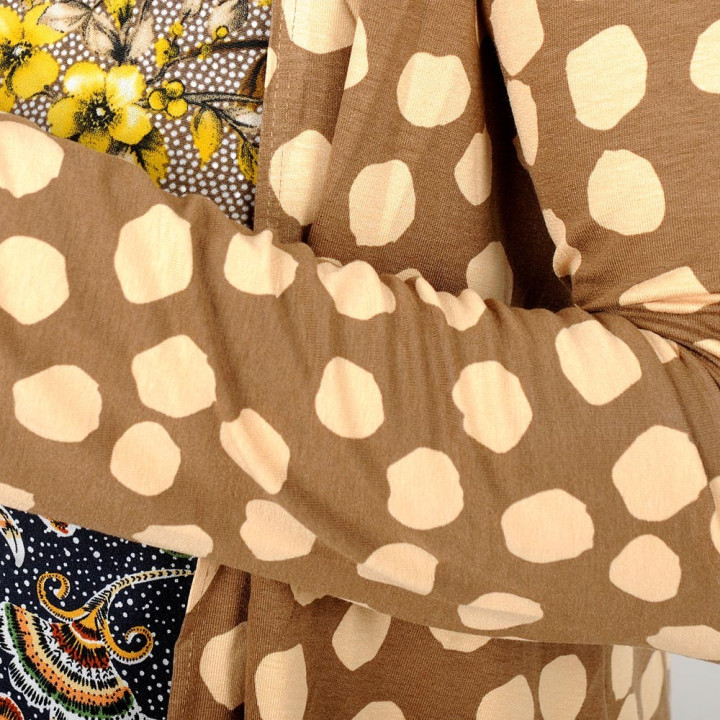 Camel and beige open cardigan, wide dots