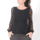Black top with long geometric print puffy sleeves