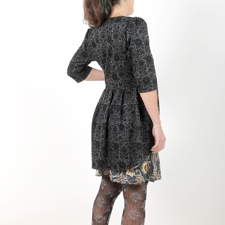 Long grey and black swirly swallowtail jacket