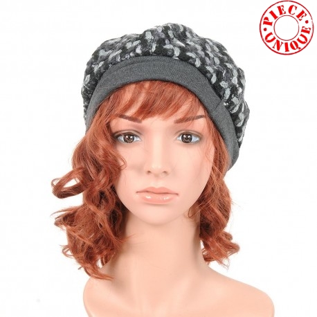 Black and grey wool beret hat