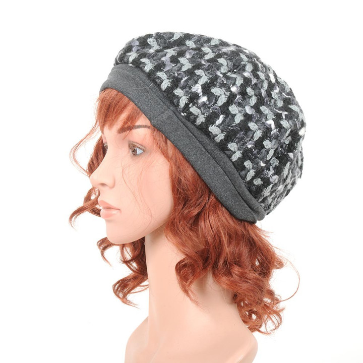 cadeau pour femme Béret lainage noir et gris