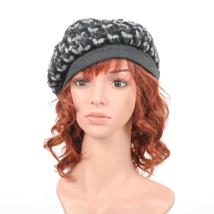 Black and grey wool beret hat