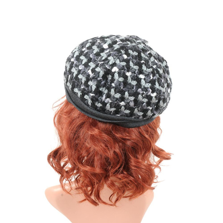 Black and grey wool beret hat